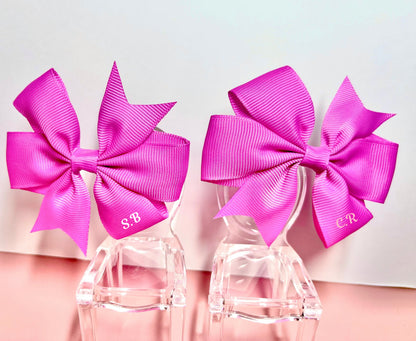 Hair Bows (Pair) - Neon Pink- Personalised