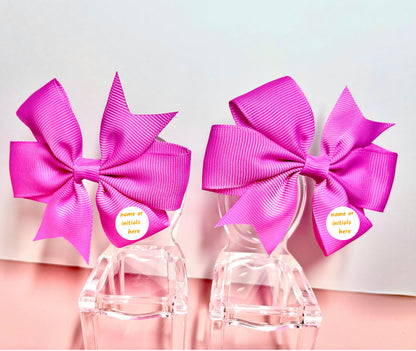 Hair Bows (Pair) - Neon Pink- Personalised