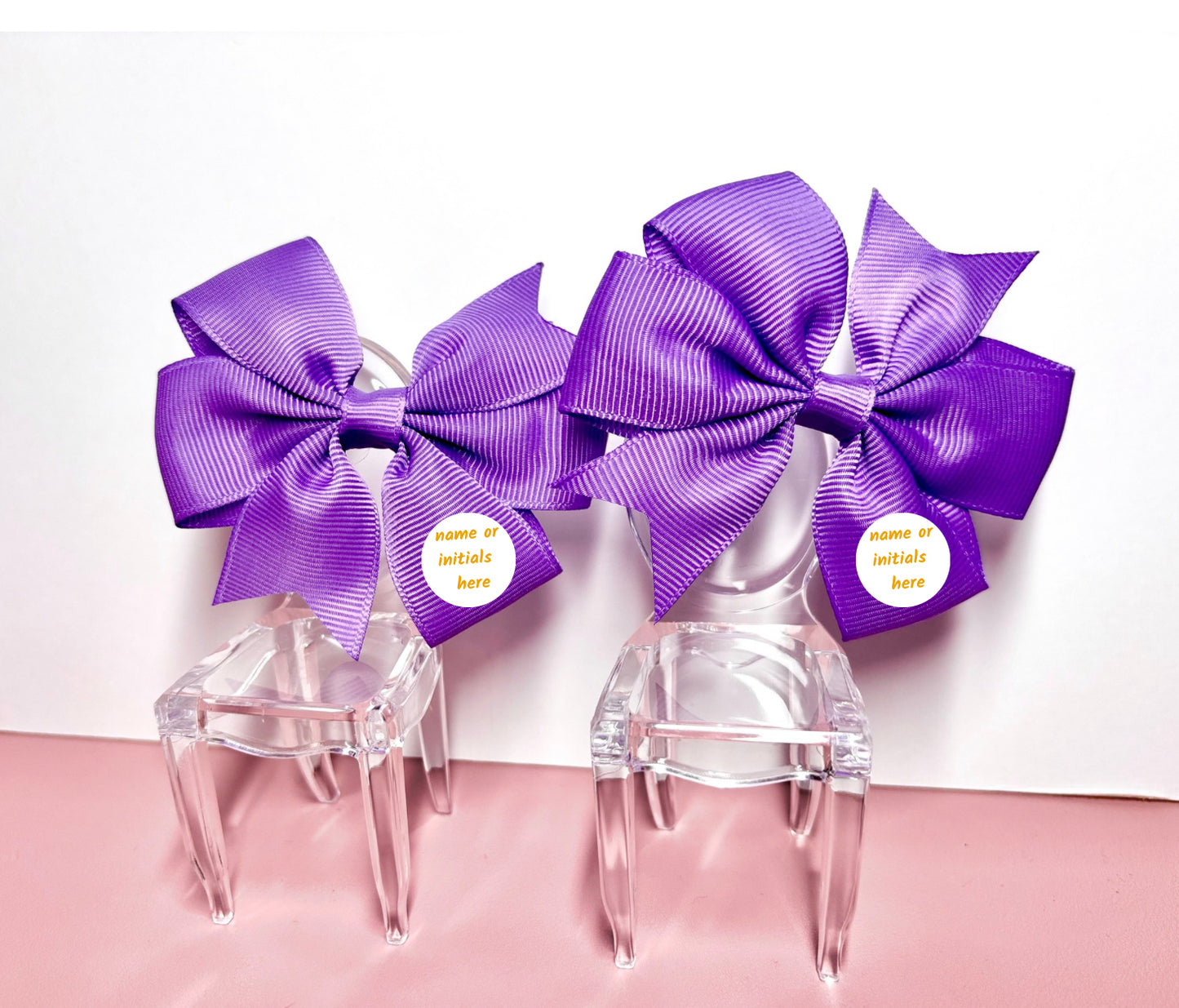 Hair Bows (Pair) - Purple - Personalised