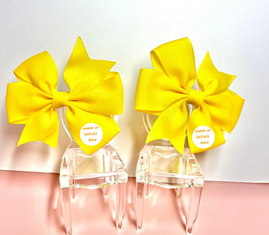 Hair Bows (Pair) - Yellow- Personalised