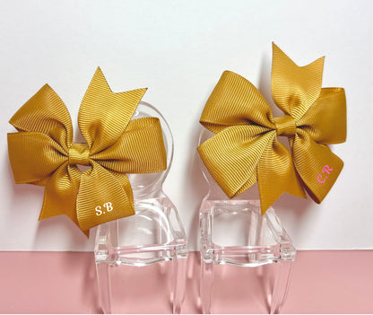 Hair Bows (Pair) - Gold - Personalised