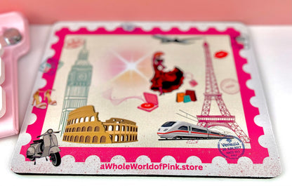 Mouse Pad Pink Travels Themed