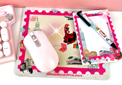 Mouse Pad Pink Travels Themed