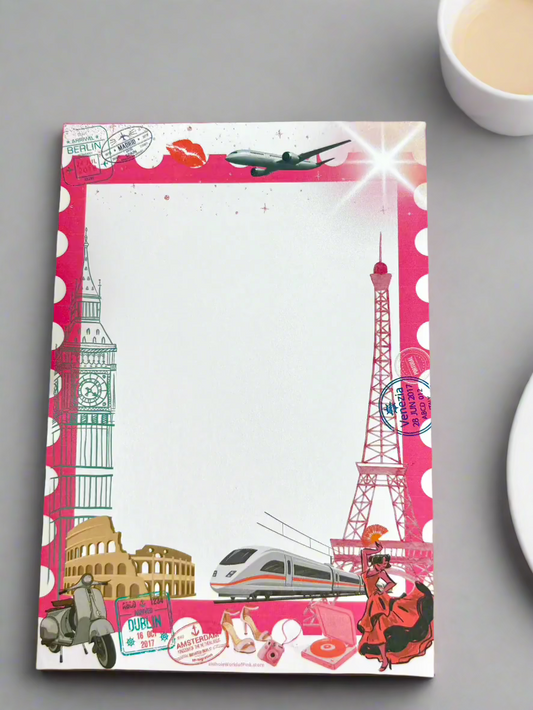 A6 Memo-Pad Pink Travels Themed 50pages 120gsm