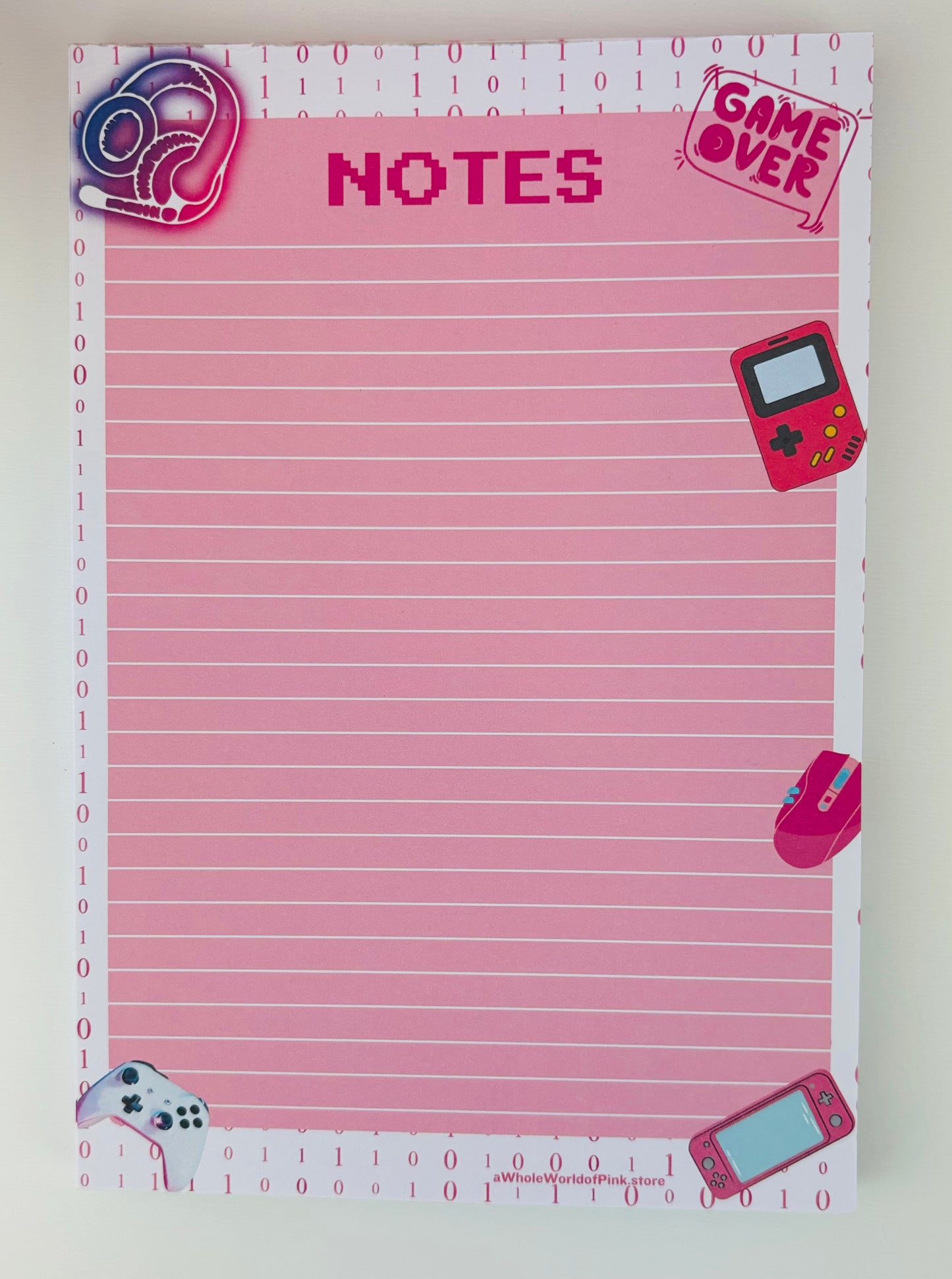 A5 Lined Note Pad Ready Player Pink Themed 50 Pages 120gsm