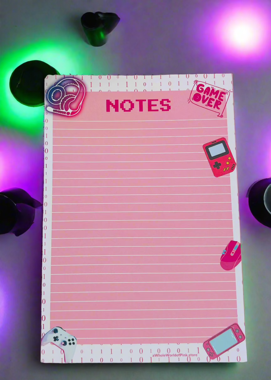 A5 Lined Note Pad Ready Player Pink Themed 50 Pages 120gsm