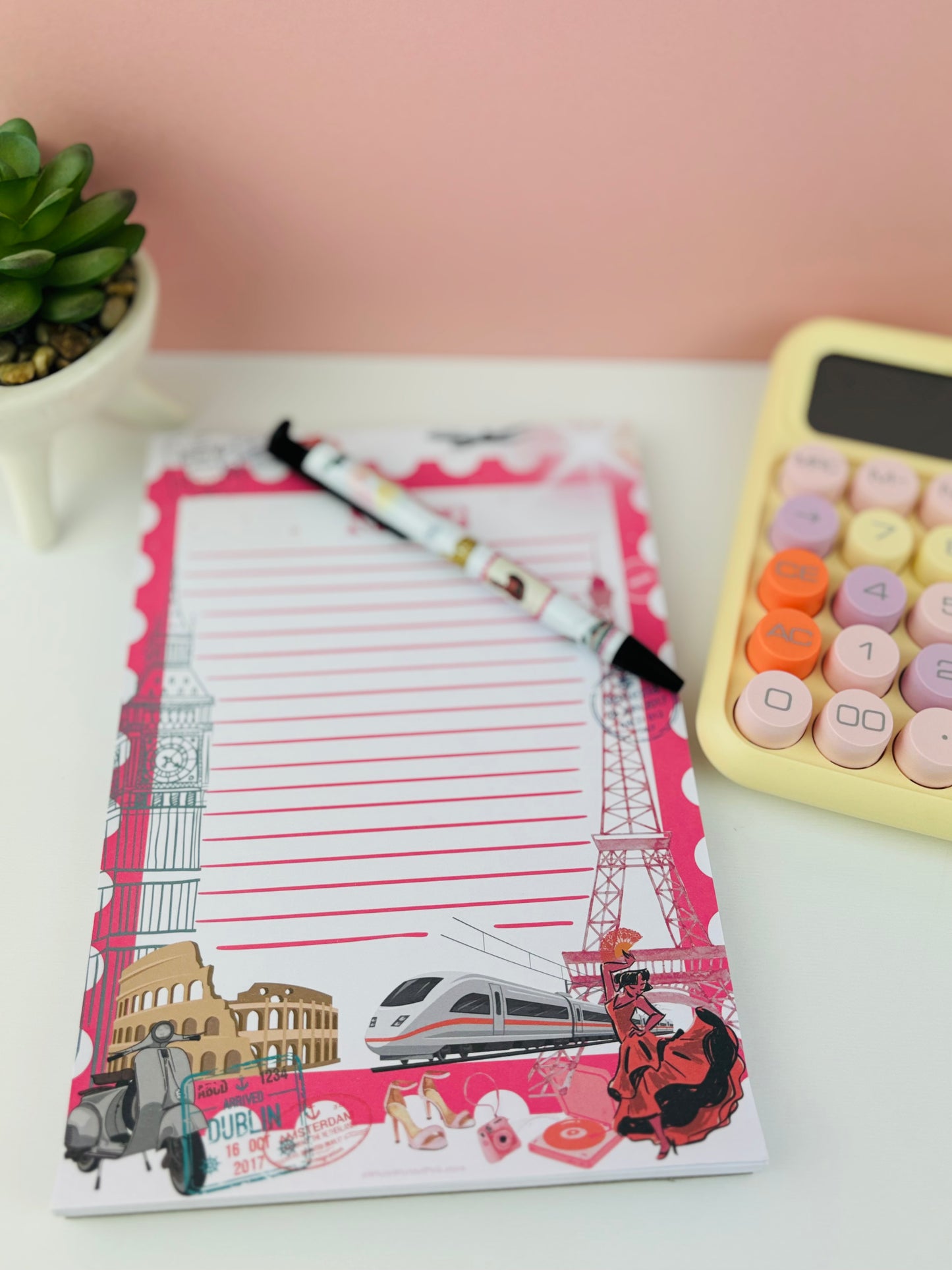 Ballpoint Pen Pink Travels Themed - Black Ink