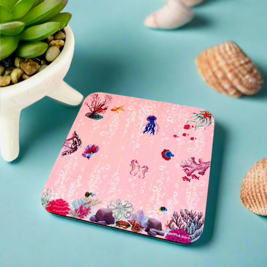 Corked-Backed Coasters Aquatic Pink Themed