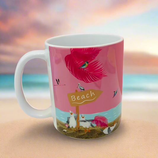 Ceramic Mugs Pink by the Ocean Themed