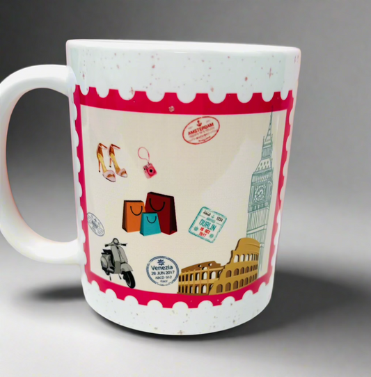 Ceramic Mugs Pink Travels Themed