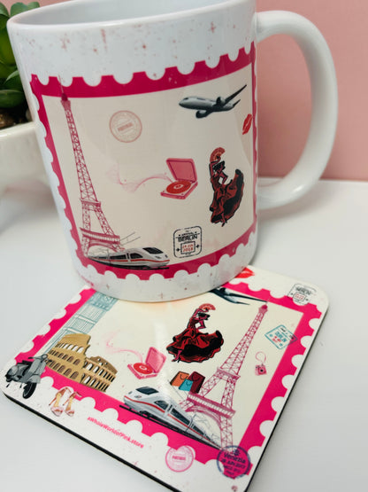 Corked-Backed Coasters Pink Travels Themed