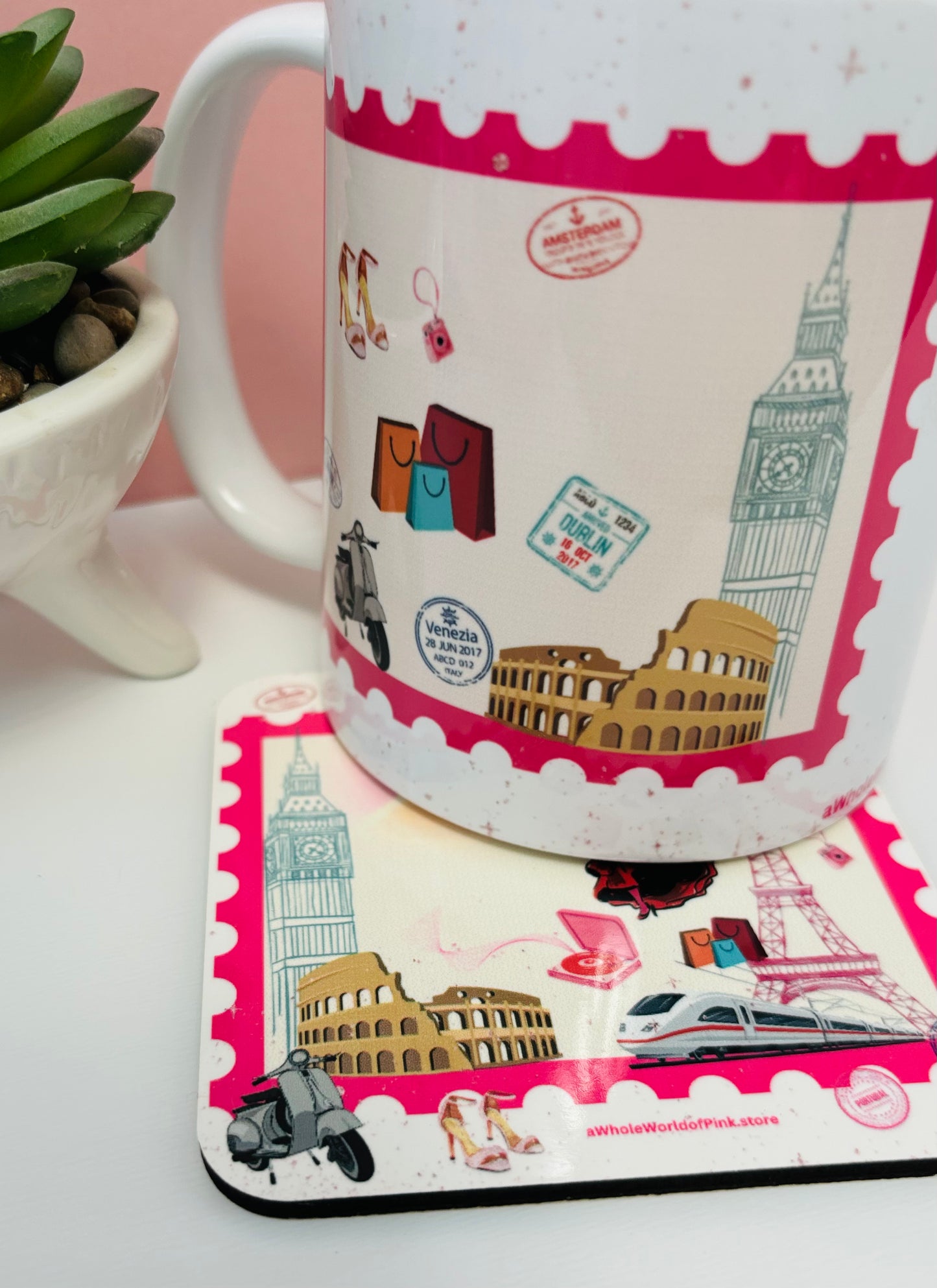 Ceramic Mugs Pink Travels Themed