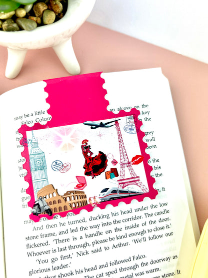 Magnetic Bookmark Laminated Pink Travels 300gsm