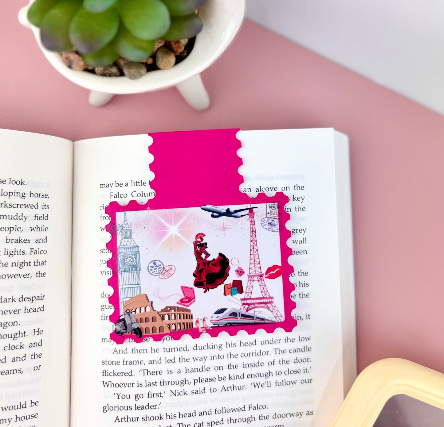 Magnetic Bookmark Laminated Pink Travels 300gsm