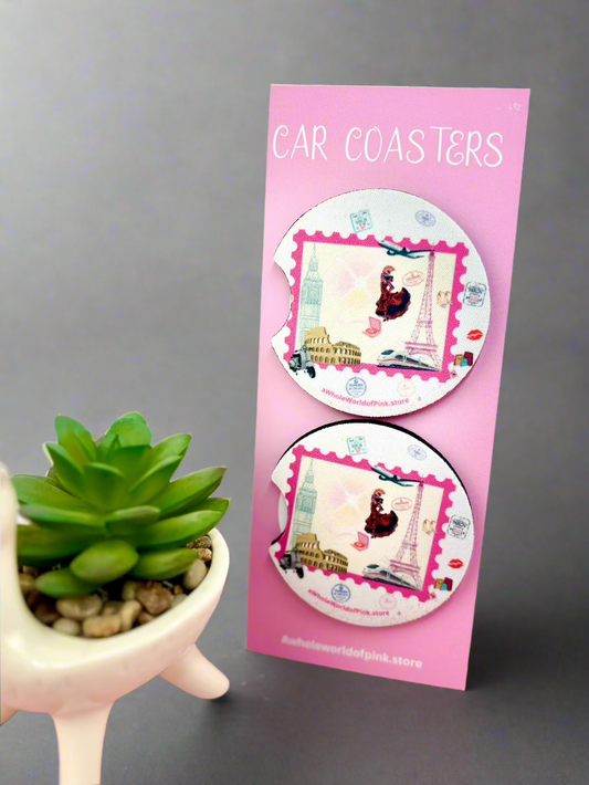 Car Coasters Pink Travels Themed (Pack of 2)