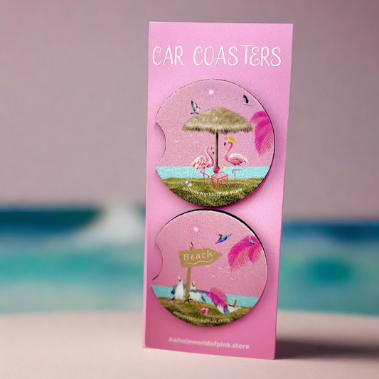 Car Coasters Pink by the Ocean Themed (Pack of 2)