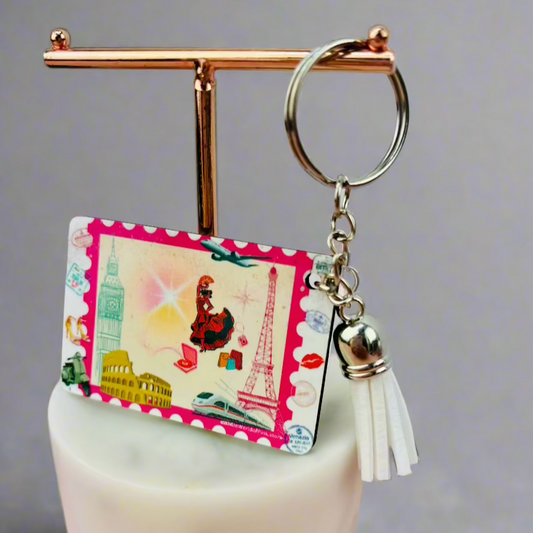 Key Ring Pink Travels Themed