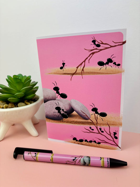 Greeting Card Marching Pink by Pink Themed 300gsm Paper