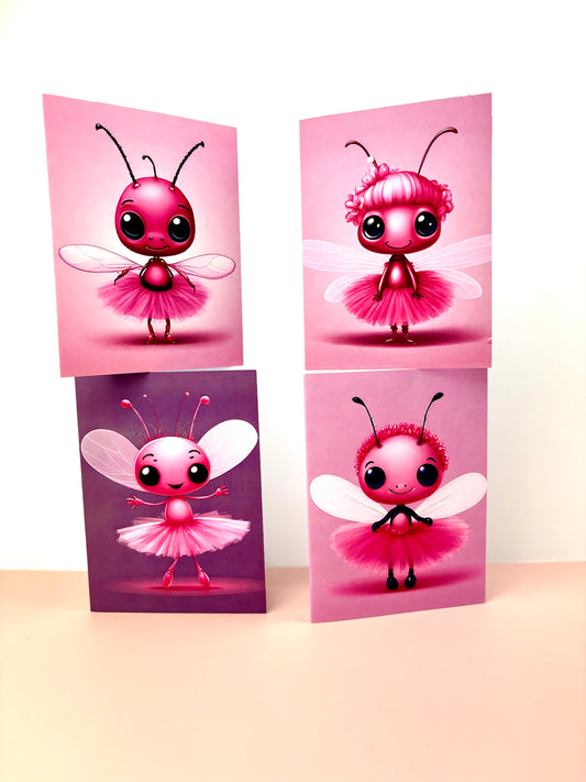 Ballerina Ants Greeting Card Set of 4 300gsm Paper (Bonnie, Billie, Bea & Bibi)