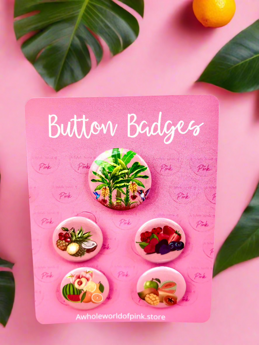 Button Badges - Packet of 5 - Tropically Pink Themed