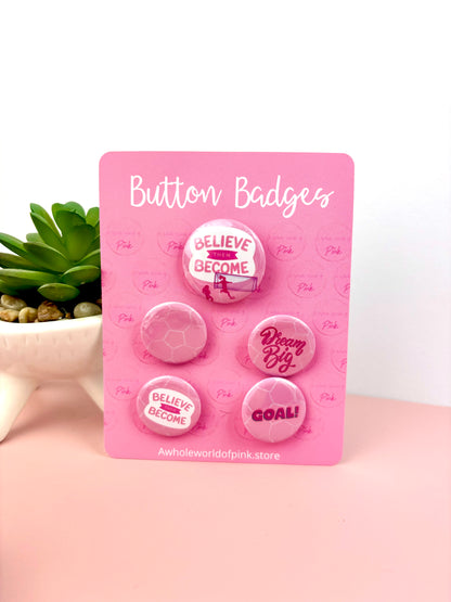 Button Badges - Packet of 5 - A League Of Pink Themed