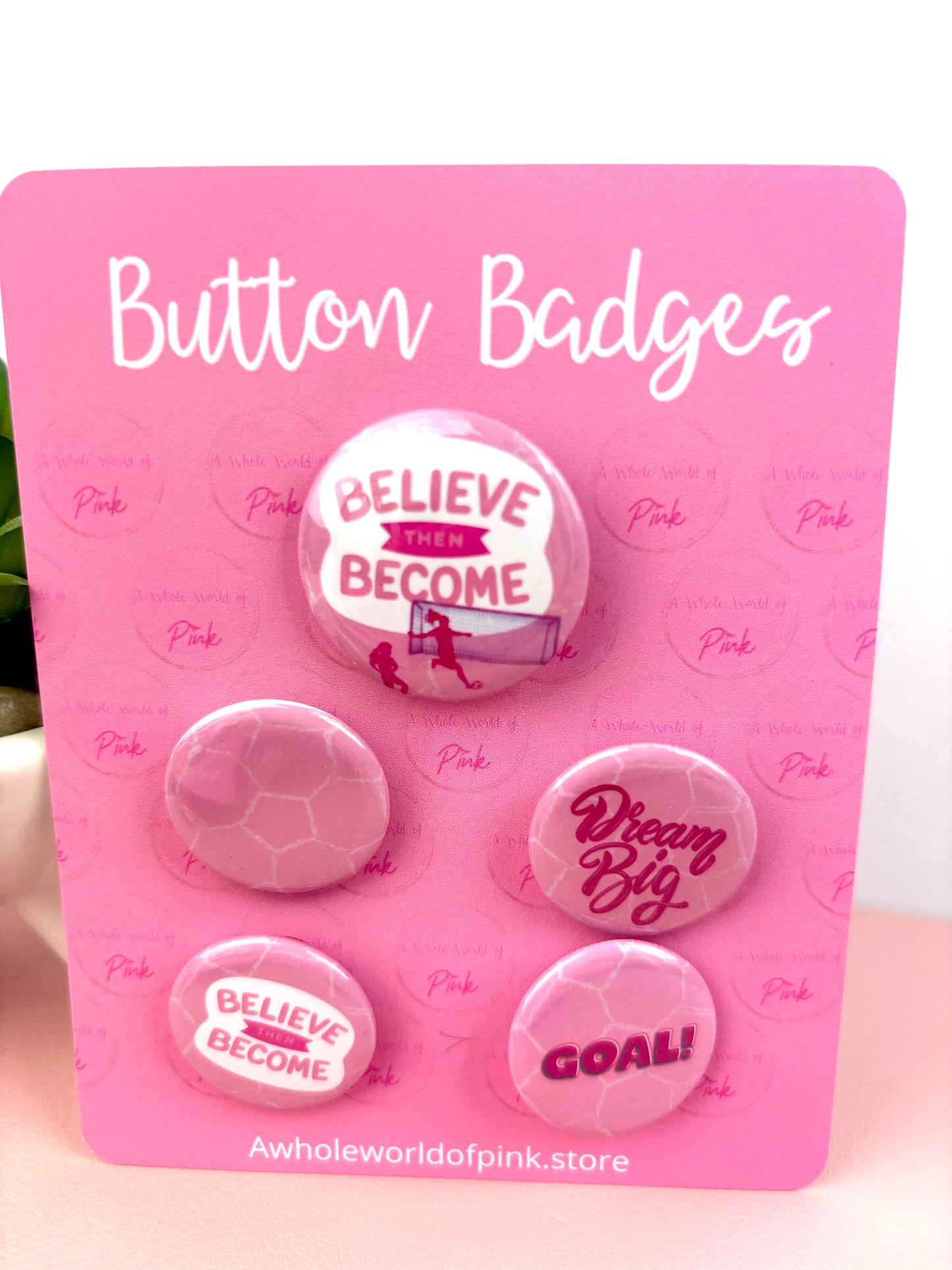 Button Badges - Packet of 5 - A League Of Pink Themed