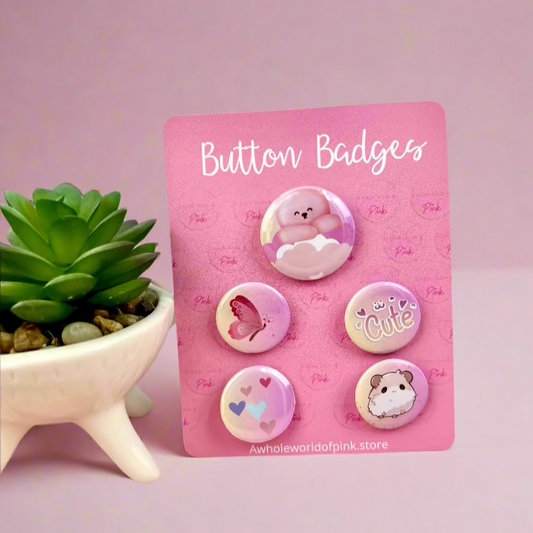 Button Badges - Packet of 5 - Heavenly Pink Themed