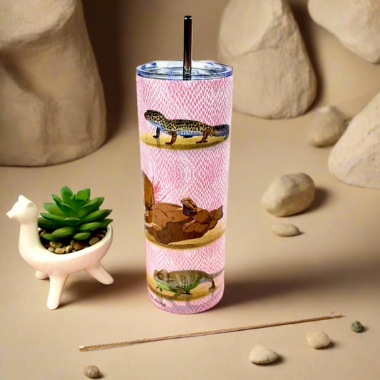 Metal Tumbler Pink Terrarium Themed