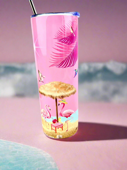 Metal Tumbler Pink by the Ocean Themed