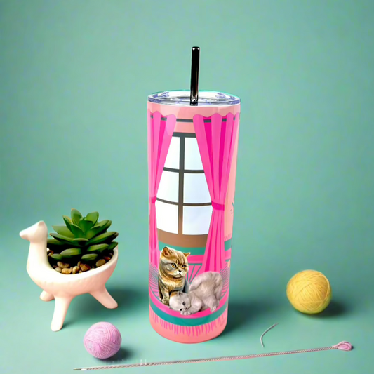 Metal Tumbler Purrfectly Pink Themed