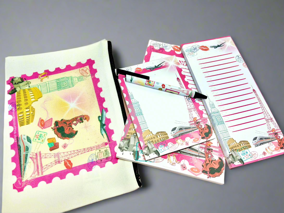 Stationary Bundle Pink Travels Themed