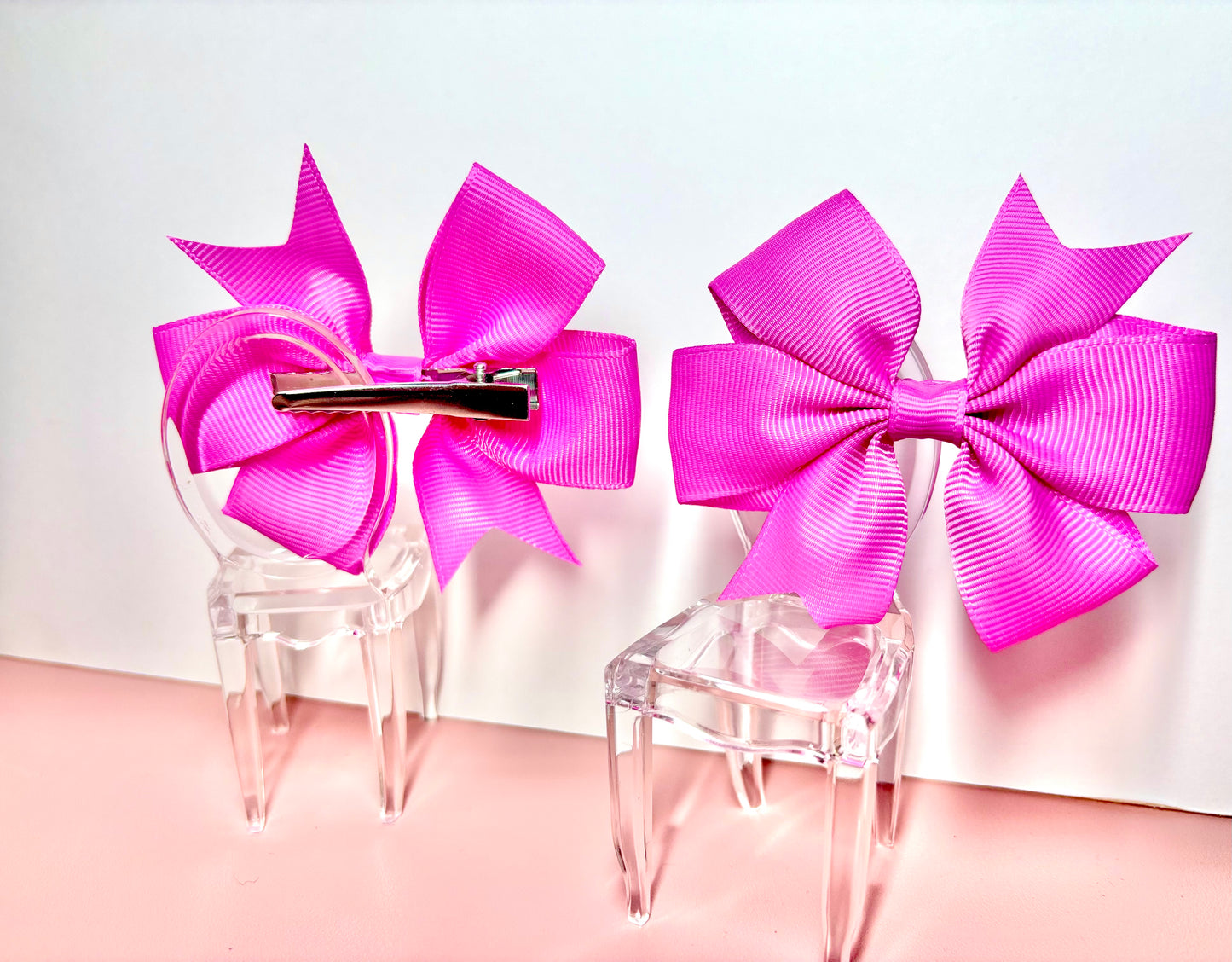 Hair Bows (Pair) - Neon Pink- Personalised