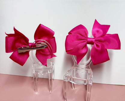 Hair Bows (Pair) - Bright Pink- Personalised