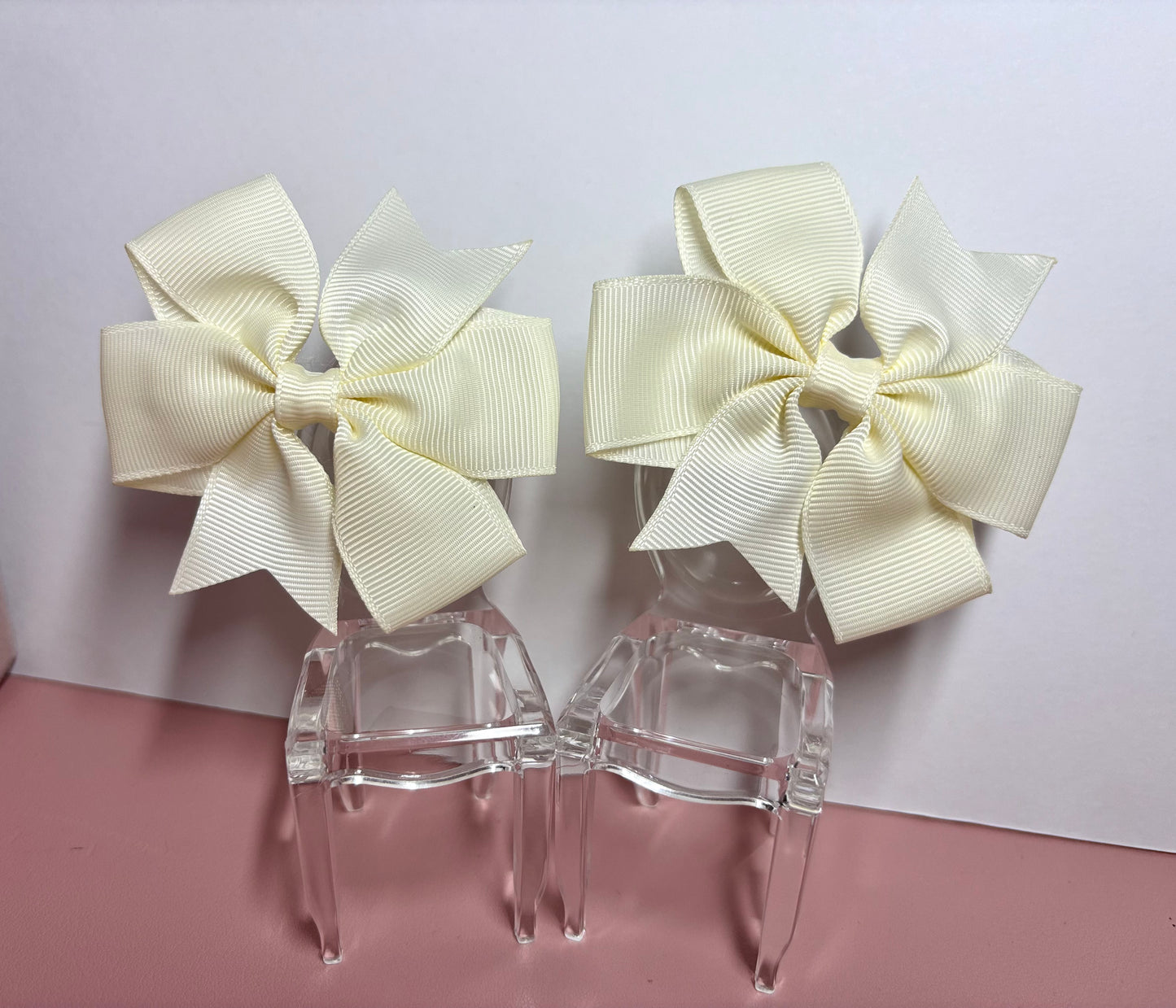 Hair Bows (Pair) - Cream - Personalised