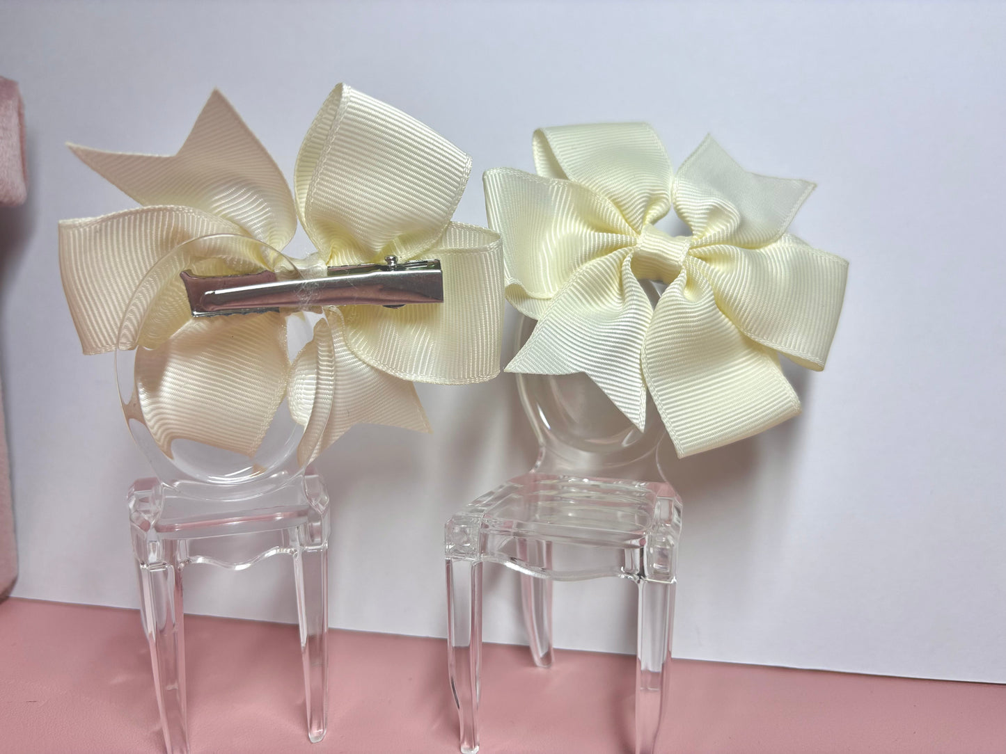 Hair Bows (Pair) - Cream - Personalised