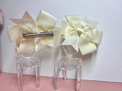 Hair Bows (Pair) - Cream - Personalised