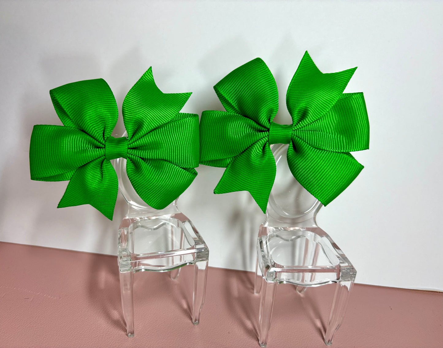 Hair Bows (Pair) - Emerald Green - Personalised