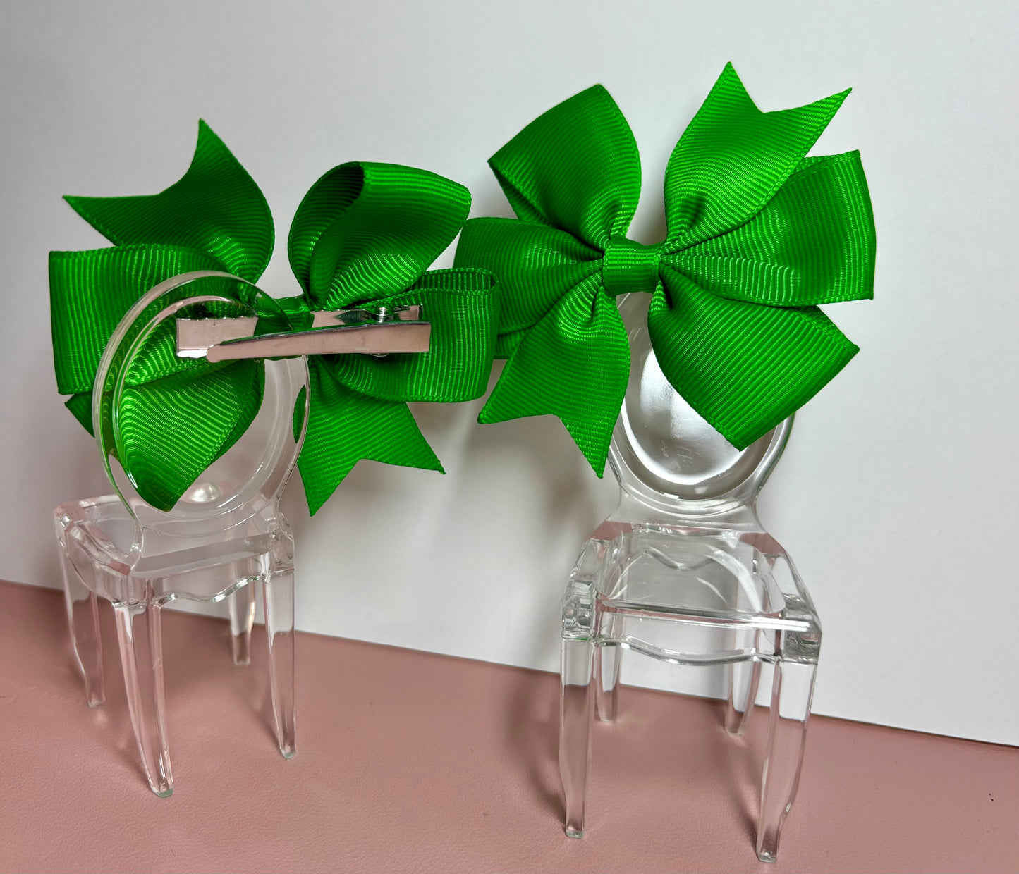 Hair Bows (Pair) - Emerald Green - Personalised