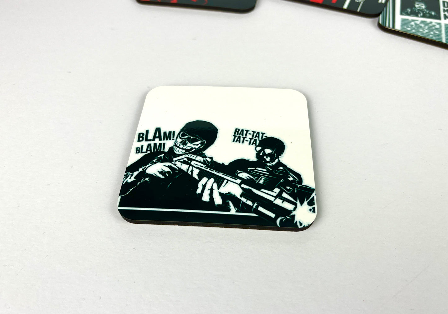 Cork-backed Coasters - Culliver City Chronicles Graphic Novel Neo-noir, Ray and Kenny at work
