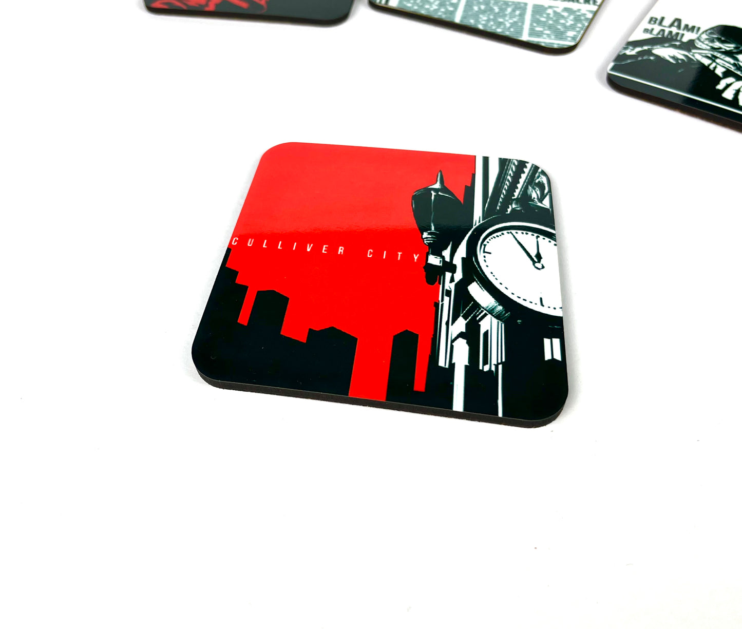 Cork-backed Coasters - Culliver City Chronicles Graphic Novel Neo-noir, Red Sky at night